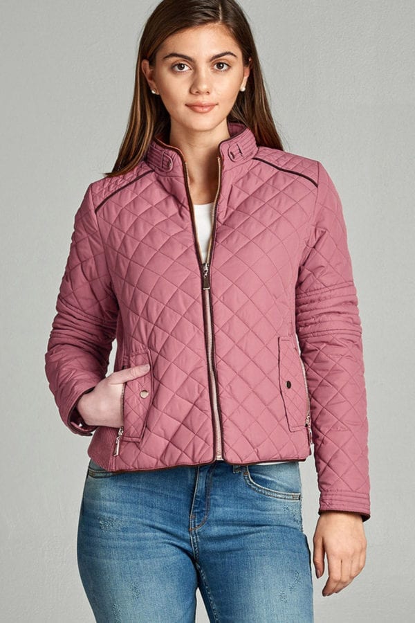 Quilted Padding Jacket w/ Suede Piping Details (Plus)