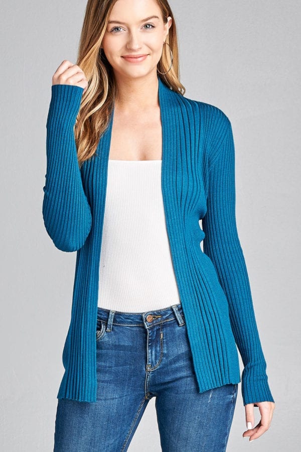 Long Sleeve Open Front Ribbed Knit Cardigan