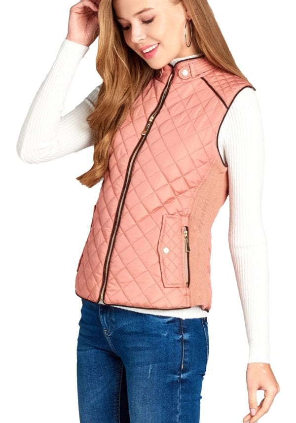 Quilted Padding Vest w/ Suede Piping Details (Plus)