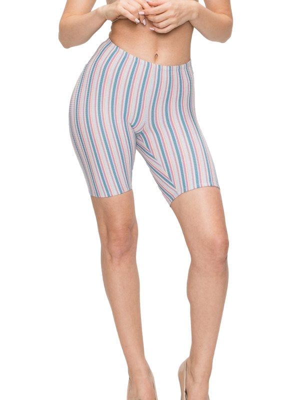 High Waist Stretch Stripes Active Biker Shorts