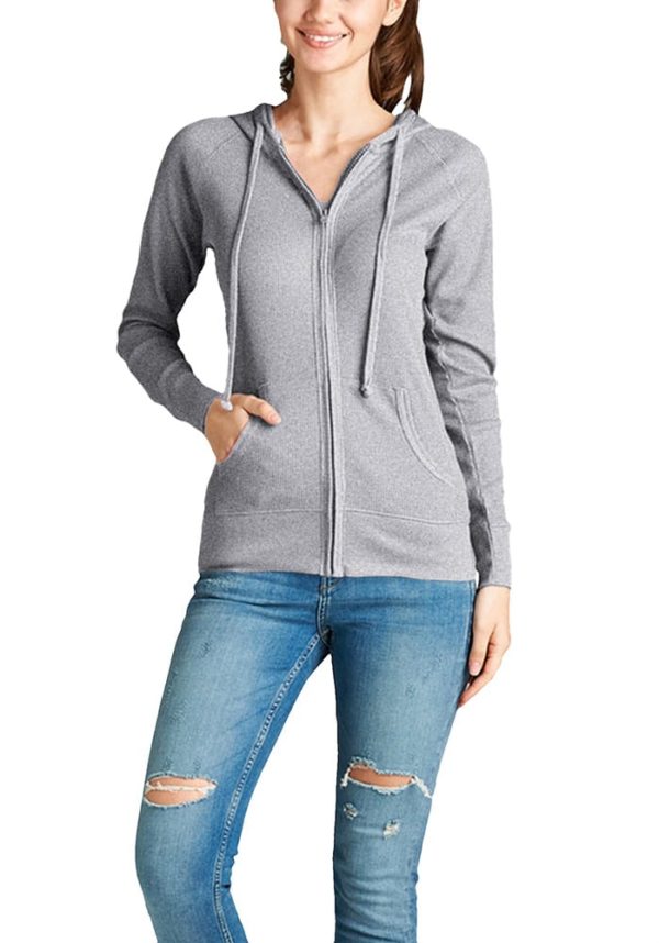 Basic Solid Long Sleeve Zip Up Hoodie Jacket Thermal (Plus)