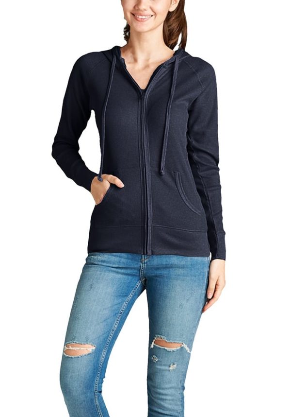 Basic Solid Long Sleeve Zip Up Hoodie Jacket Thermal