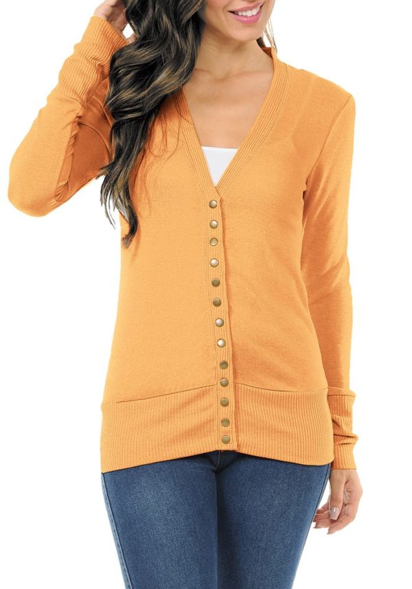 Long Sleeve Snap Button Sweater Cardigan w/ Ribbed Detail