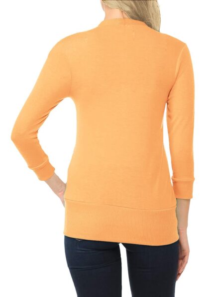 3/4 Sleeve Snap Button Sweater Cardigan w/ Ribbed Detail