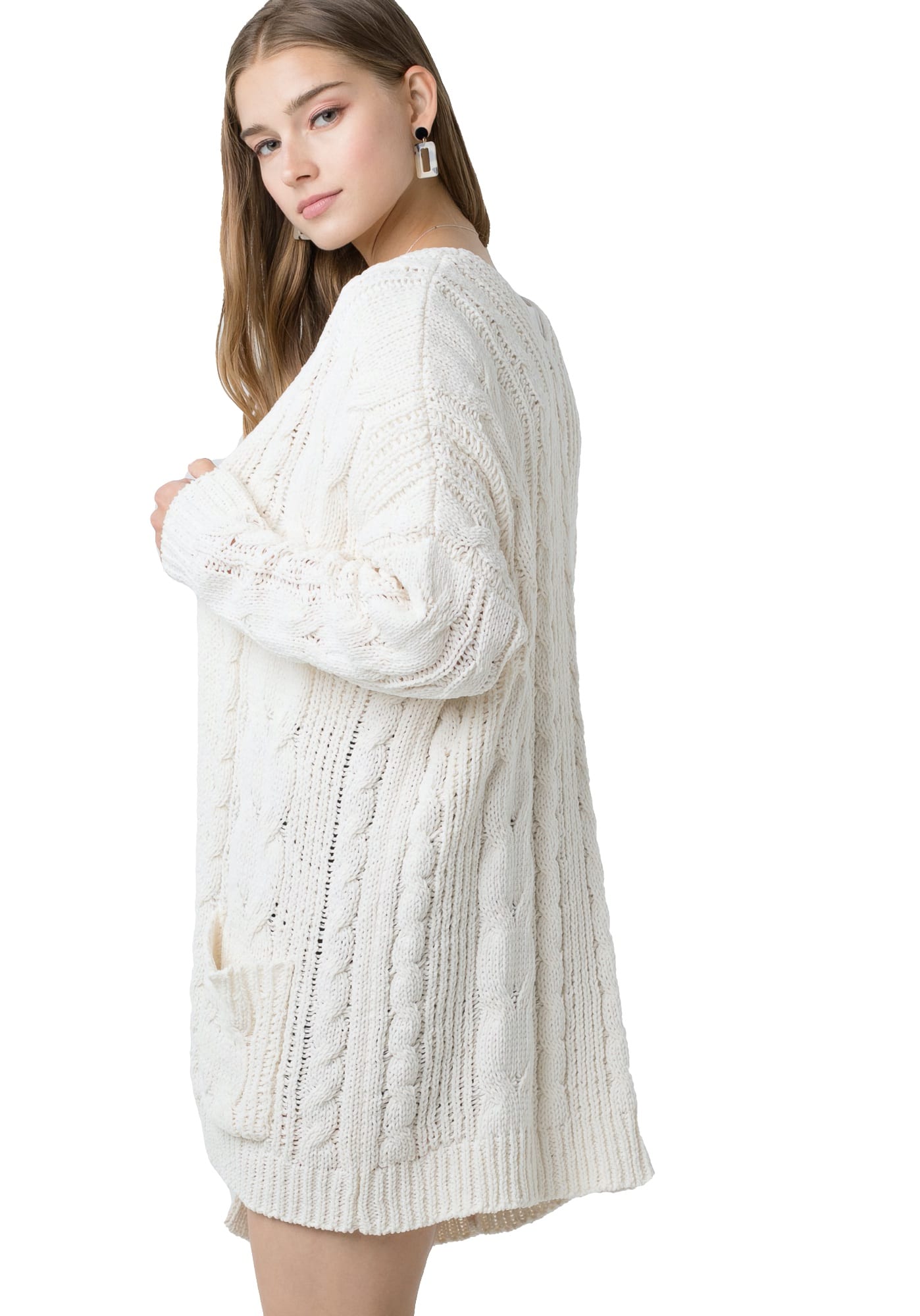 Chunky Cable Knit Ribbed Open Front Long Sleeve Cardigan - $0.00 ...