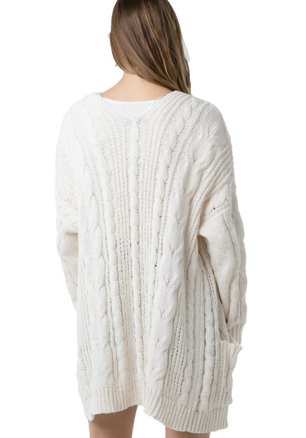 Chunky Cable Knit Ribbed Open Front Long Sleeve Cardigan