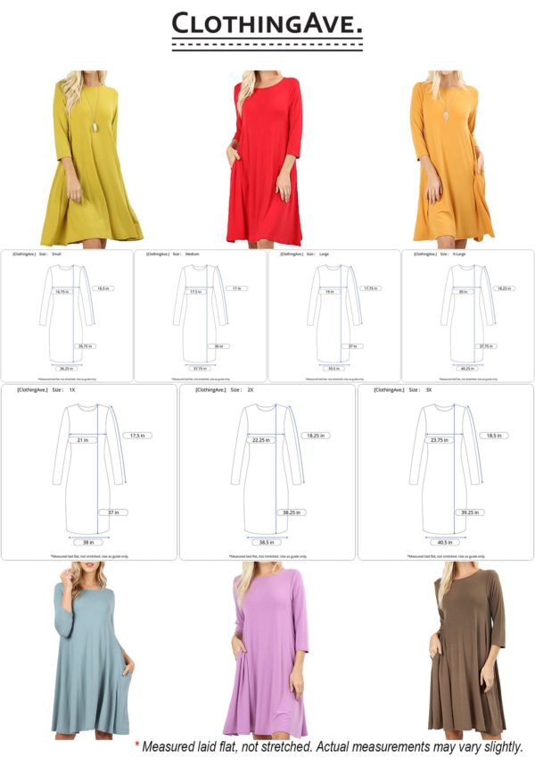 Premium Fabric 3/4 Sleeve Flare Dress w/ Pockets (Plus)