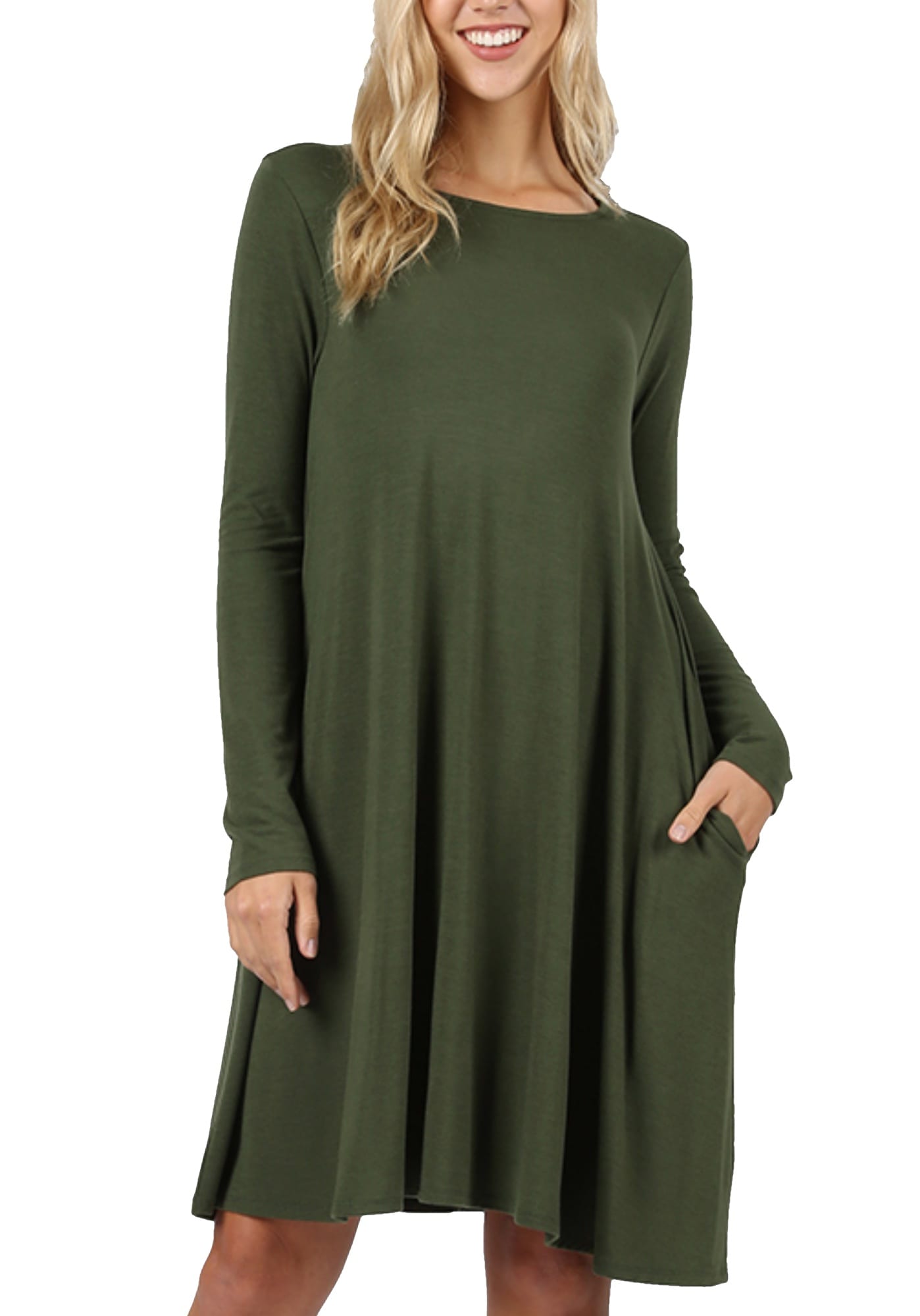 Premium Long Sleeve Flare Dress W/ Pockets - $0.00 - KoaJoa.com