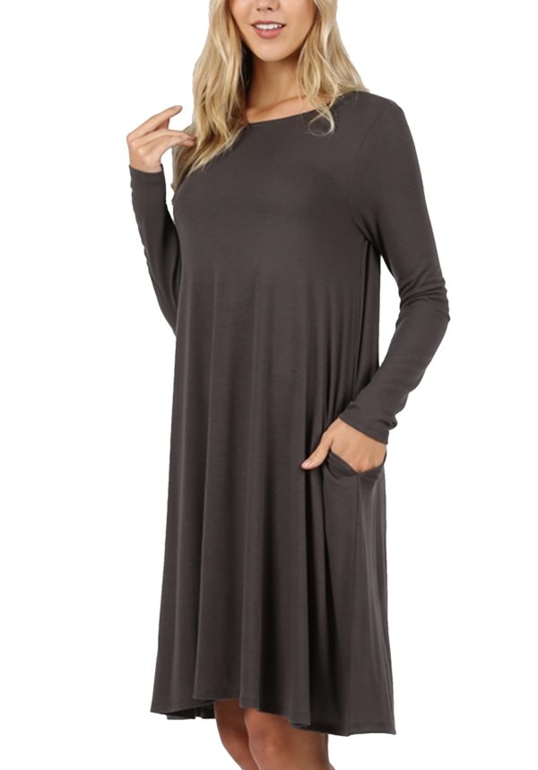 Premium Long Sleeve Flare Dress w/ Pockets (Plus)