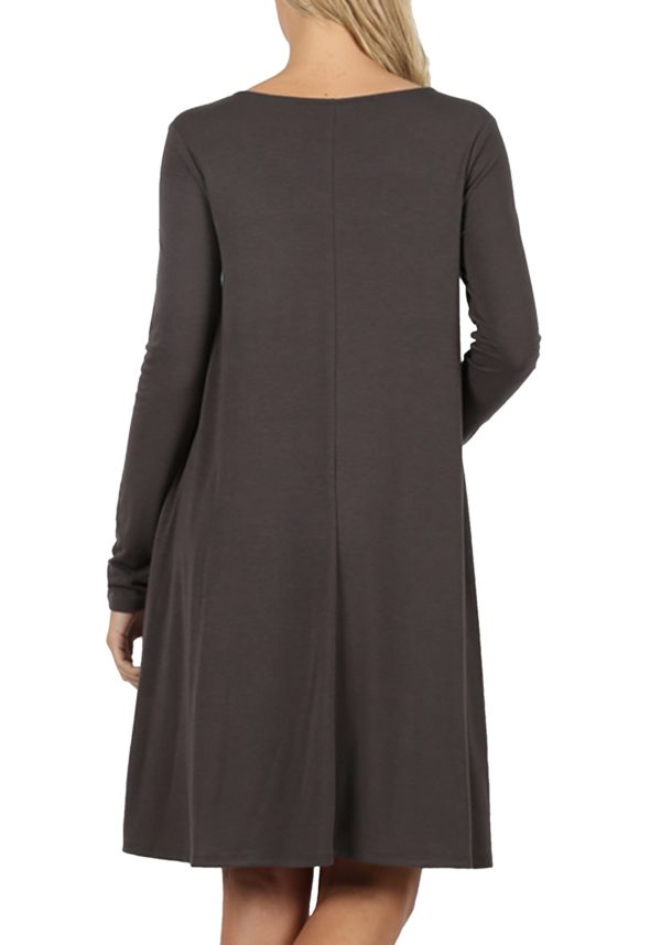 Premium Long Sleeve Flare Dress w/ Pockets (Plus)