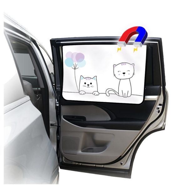Car Side Window Sun Shade - Universal Reversible Magnetic Curtain for Baby and Kids with Sun Protection Block Damage from Direct Bright Sunlight, and Heat - 1 Piece of Cat