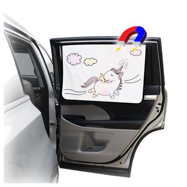 Car Side Window Sun Shade - Universal Reversible Magnetic Curtain for Baby and Kids with Sun Protection Block Damage from Direct Bright Sunlight, and Heat - 1 Piece of Unicorn
