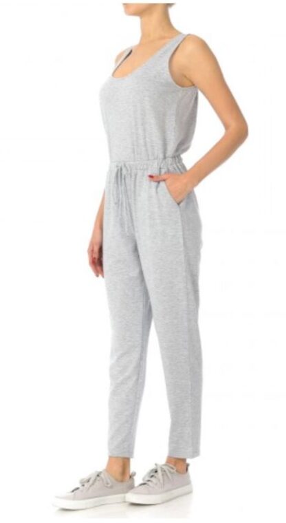 Women's Casual French Terry Knit Scoop Neck Sleeveless Romper Jump Suit
