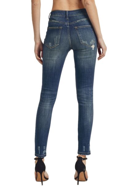 Women's Denim High Waist Distressed Skinny Pants Dark Blue Jeans