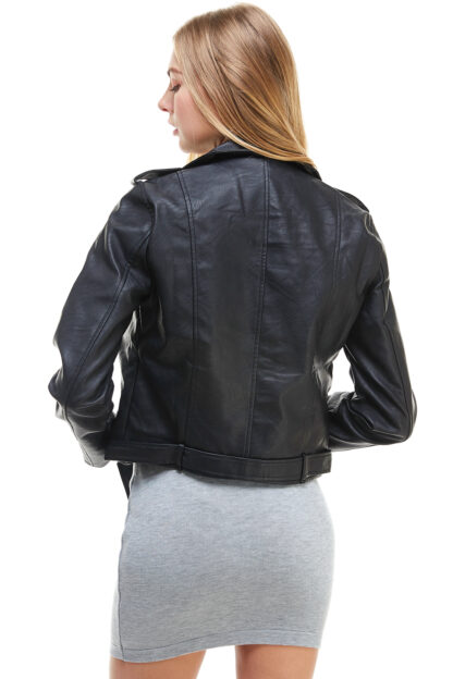 Women's Classic Slim Fit Faux Leather Zip Up Biker Jacket Motorcycle