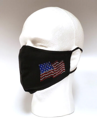 Rhinestone Mask, Fashion Mask, Face Masks, Fabric Mask Washable Cotton Mask (USA Flag-I love USA)