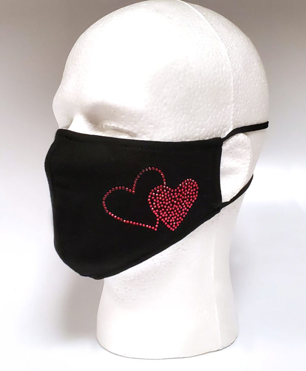 Rhinestone Mask, Fashion Mask, Face Masks, Fabric Mask Washable Cotton Mask (Love-2 heart)