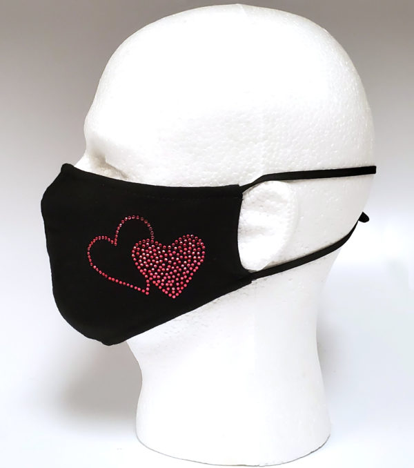 Rhinestone Mask, Fashion Mask, Face Masks, Fabric Mask Washable Cotton Mask (Love-2 heart)