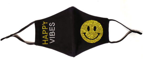 Rhinestone Mask, Fashion Mask, Face Masks, Fabric Mask Washable Cotton Mask (Smile-Happy Vibes)