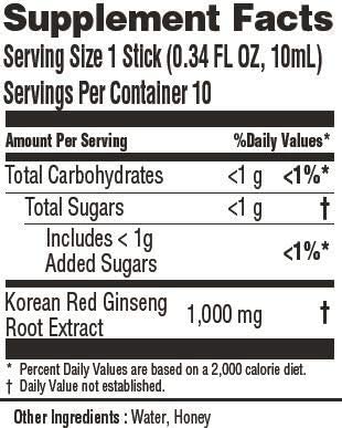 KoreSelect Extra Strength Energy Sticks. Max Potency Korean Red Panax Ginseng(1000mg) Amplifies Concentration, Memory, Productivity, and Speeds Up Fatigue Recovery - 10 Liquid Packets