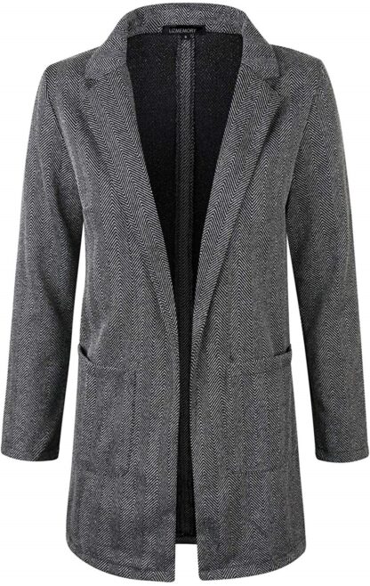 Women's Special Herringbon & Houndstooth Long Sleeve Open Front Blazer Jacket