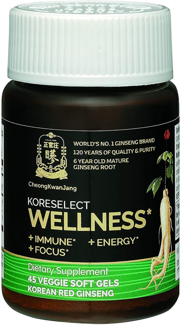 KoreSelect Wellness Family Immunity Care. All-Natural Daily Supplement with Korean Red Panax Ginseng Root and Cacao Extract. Non-GMO, Gluten-Free, Caffeine-Free, No Artificial Coloring or Preservatives - 45 Vegan Softgels