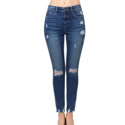 Wax Jean Women's 'Butt I Love You' Push-Up High-Rise Skinny Jeans with Destructed Hem Detail in Fine Cotton Denim - 90134