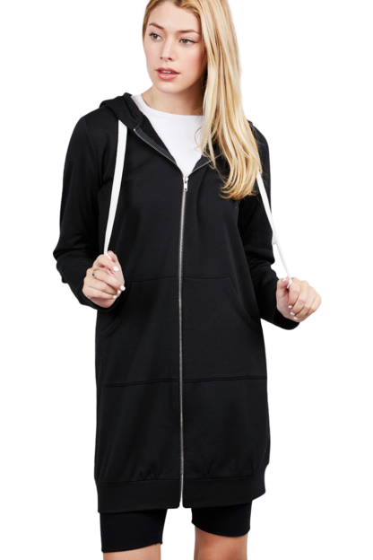 Women's Casual Long Sleeve Fleece Pullover Hoodie Drawstring Midi Zipper Sweatshirt Dressy