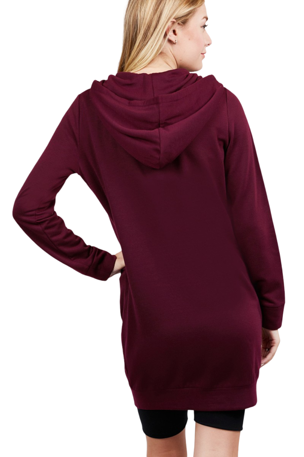 Women's Casual Long Sleeve Fleece Pullover Hoodie Drawstring Midi Zipper Sweatshirt Dressy