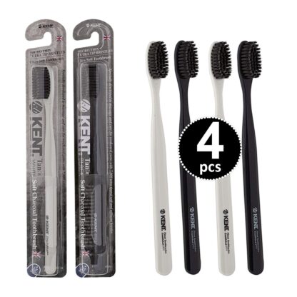 Kent Tan Soft Bristles Charcoal Toothbrush Teeth Whitening Pack of 4