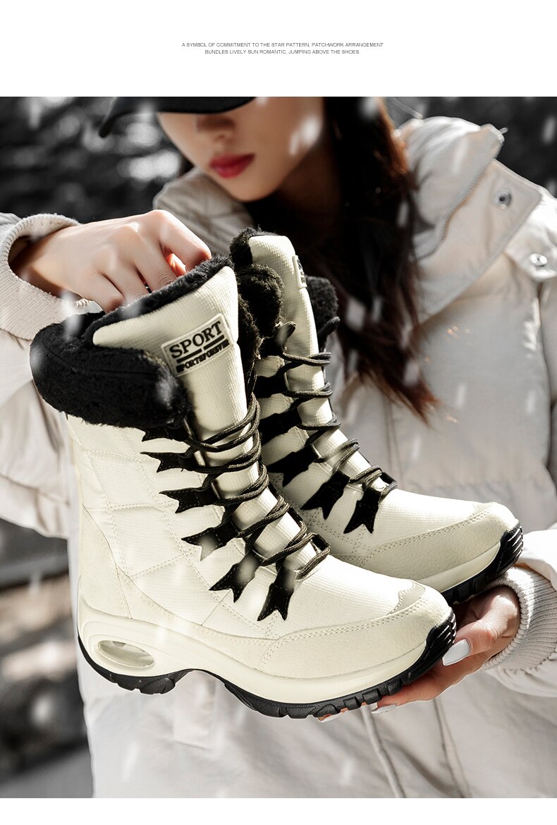 Moipheng Women Boots Winter Keep Warm Quality Mid-Calf Snow Boots Ladies Lace-up Comfortable Waterproof Booties Chaussures Femme