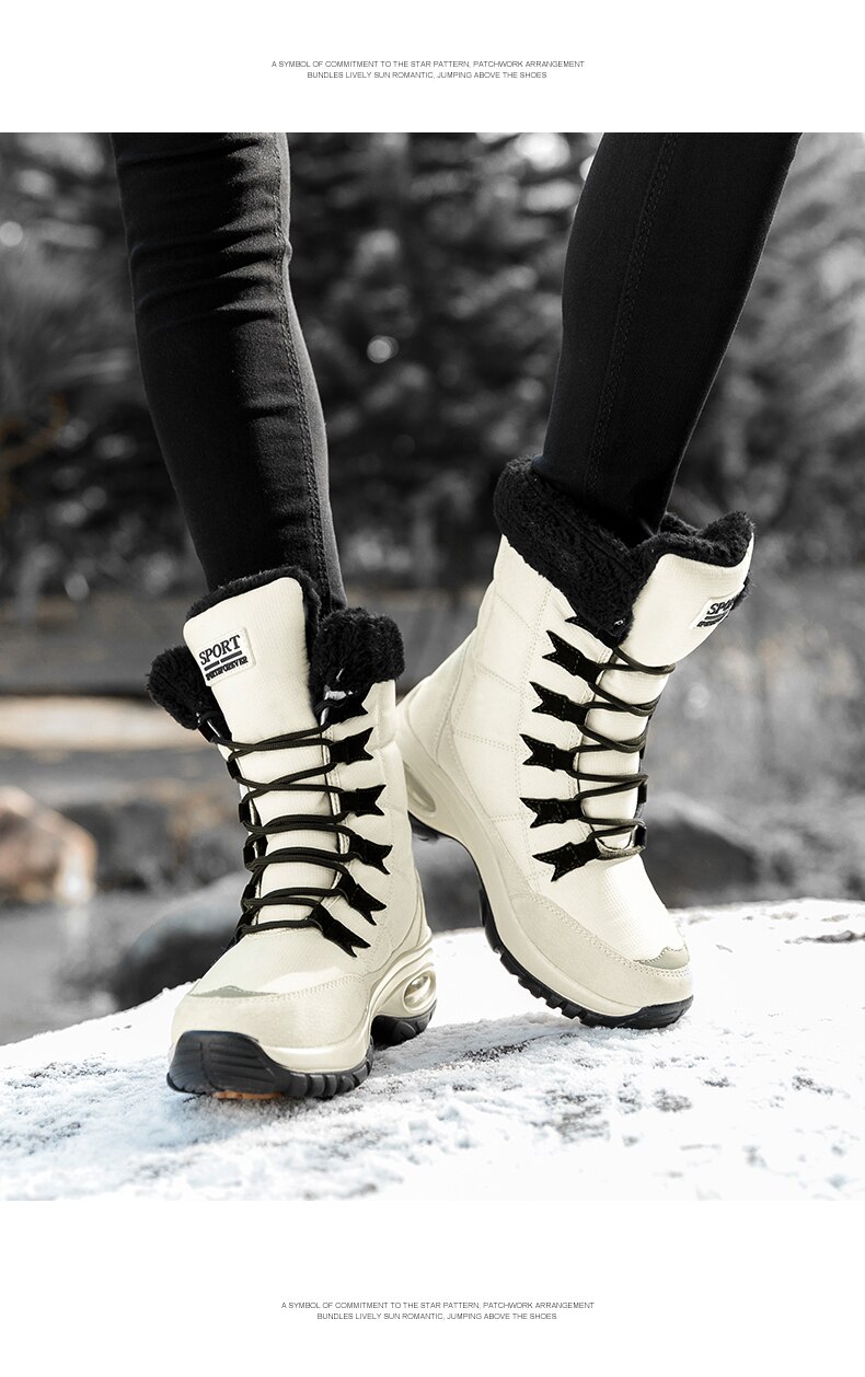 Moipheng Women Boots Winter Keep Warm Quality Mid-Calf Snow Boots Ladies Lace-up Comfortable Waterproof Booties Chaussures Femme