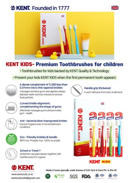 Kent Kids Finest Soft Toothbrush for Pack of 4 Plus Ceramic Stand