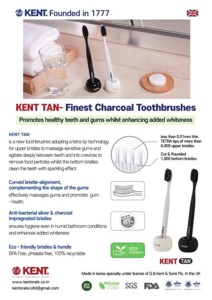 Kent Tan Soft Bristles Charcoal Toothbrush Teeth Whitening Pack of 4