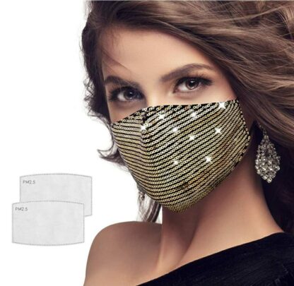 Sequin Multi Color Fashion Bling Face Nose Mask With Adjustable Ear Loops Washable Reusable Breathable