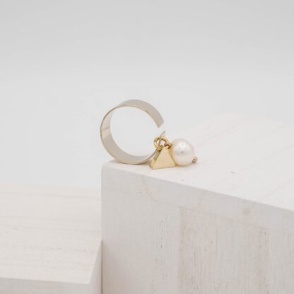 Minimal Triangle With Pearl Pendant Ring