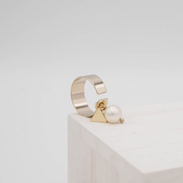 Minimal Triangle With Pearl Pendant Ring