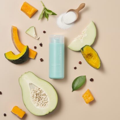 healthy fruits and powder surrounding oclearien cleanser